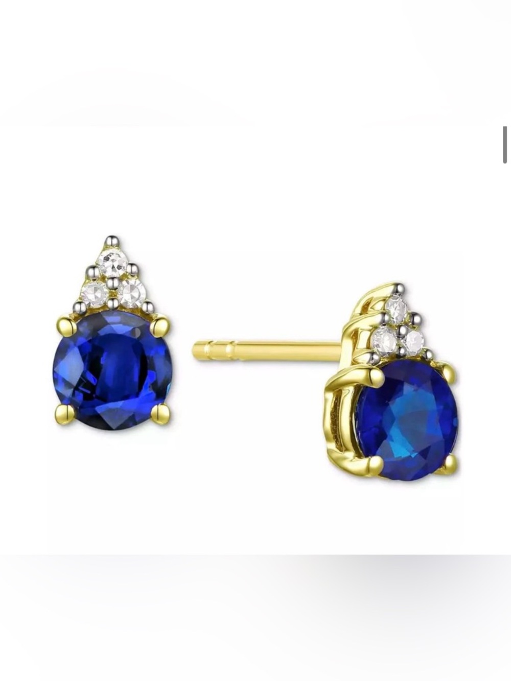 14k White Gold Stud Earrings - Sapphire and Diamond